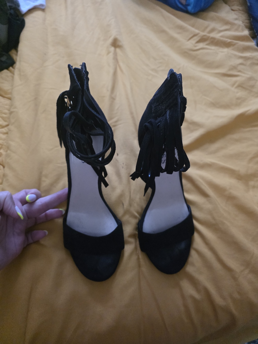 Guess Black Lace-Up Open Toe Stiletto Heels - Picture 2 of 5